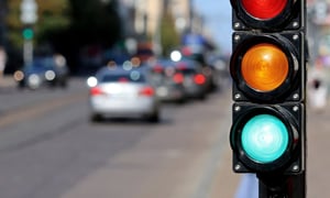 Traffic Signal at city intersection